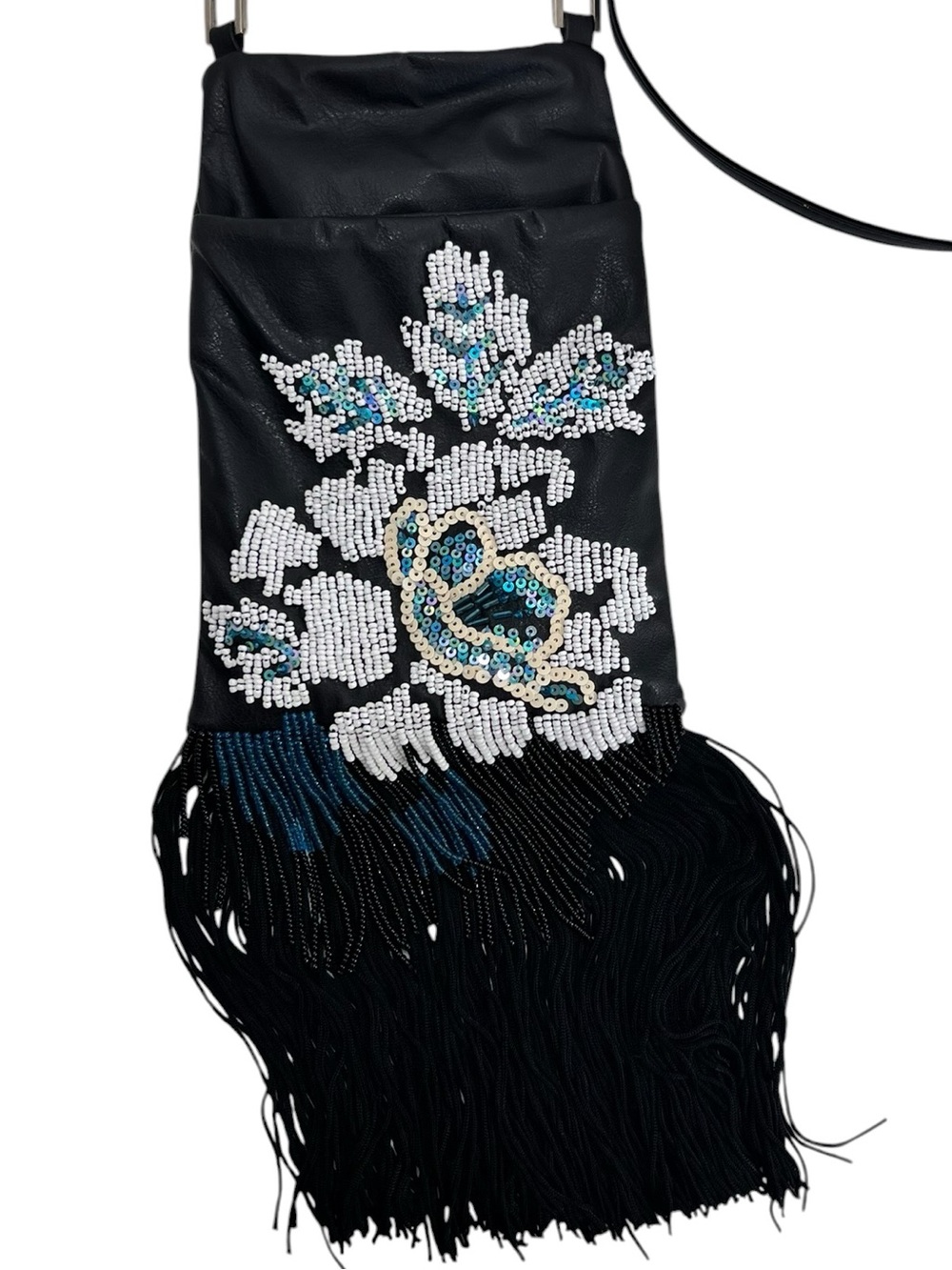 Cache Black Small Beaded Flower Bag with Beaded Fringe - Picture 5 of 13